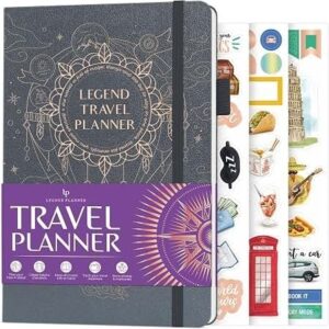 Reseplanerare med färgglada sidor och illustrationer för semesterplanering