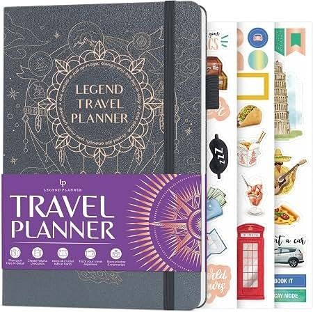Reseplanerare med färgglada sidor och illustrationer för semesterplanering